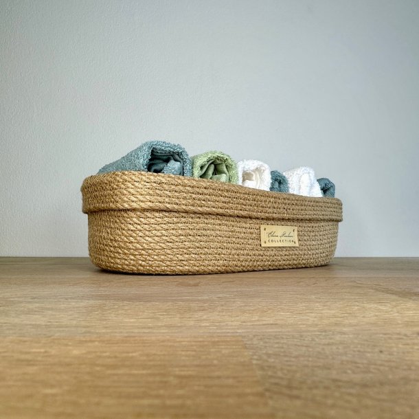 Rektangulr jute kurv  til brd, bestik og smting, natur (h8xl30xb16)
