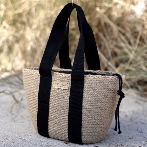 Taske i jute med dekorativ kant "Siesta", natur, lille (h20xl33xb12)