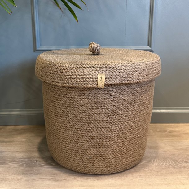 Stor jute kurv med lg  rummelig og elegant, natur (h30xd30)